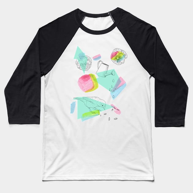 maximalist shapes garden delight with sparrow Baseball T-Shirt by nobelbunt